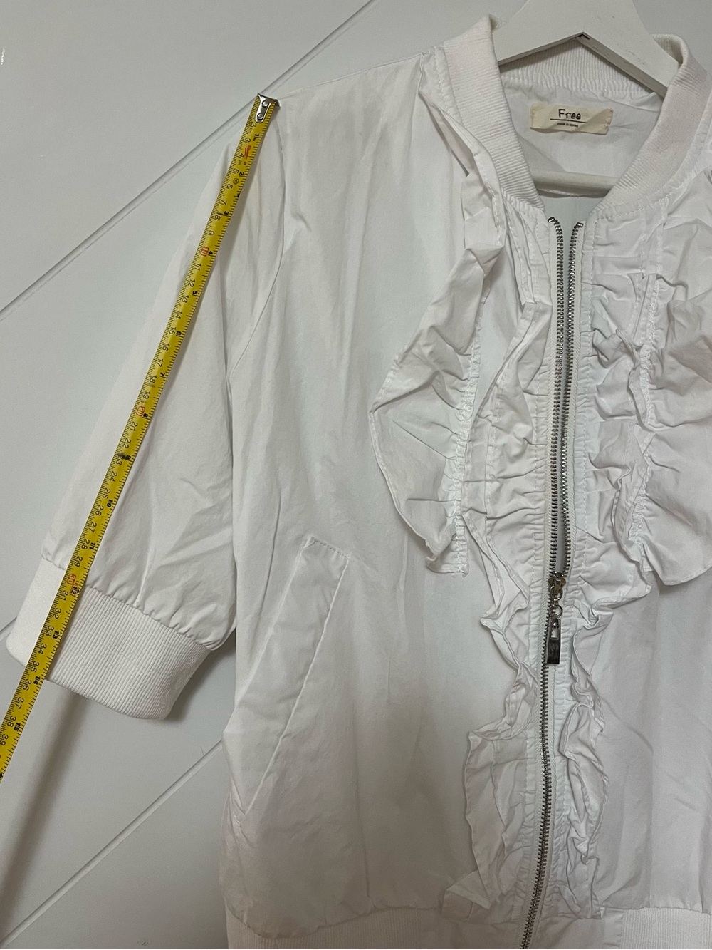 Free People White Ruffle-Front Zip Bomber Jacket - Picture 6 of 10